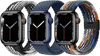 XMUXI Pulseira compatível com Apple Watch elástica trançada Solo Loop 40mm 44mm 41mm 45mm 49mm pulseira esportiva de nylonpara iWatch Series Ultra 9/8/7/6/SE/5/4/3/2/1(3 Pack)