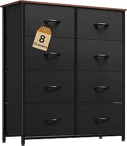 DWVO Fabric Dresser for Room, Tall Storage 8 Drawers, Black Dresser & Chest of Drawers, Storage Drawer Organizer for Closet, Living Room