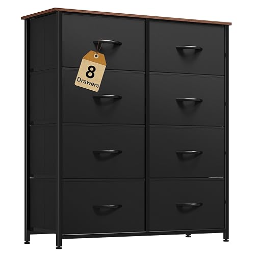 Miniatura 19 de DWVO Cómoda de tela para dormitorio, cómoda alta con 8 cajones, torre de almacenamiento con cubos de tela, cómoda para armario y sala de estar, Gris