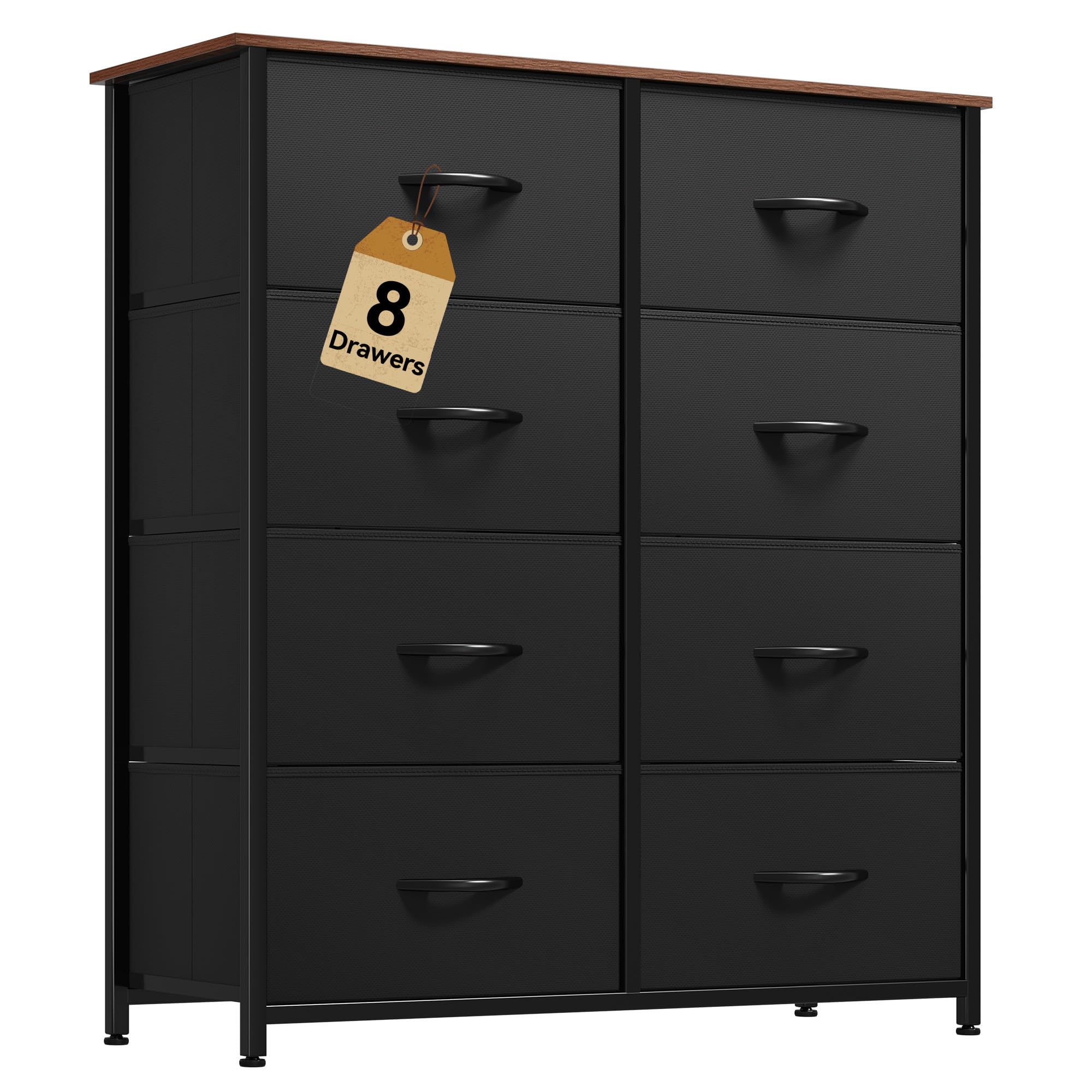 DWVO Dresser for Bedroom, Fabric Dresser with 8 Drawers, Tall Double Drawer Chest of Drawers for Closet, Living Room, Sturdy Steel Frame, Wooden Top, Easy Pull Handle