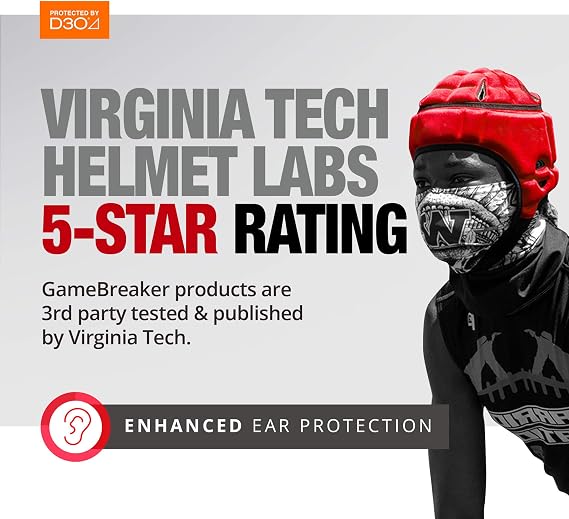 GameBreaker PRO Soft Headgear, D3O Protection for Football, Rugby, MMA, Lacrosse, Black, Medium, 7v7, Flag Football, Water Polo, Surfing - Adult and Youth