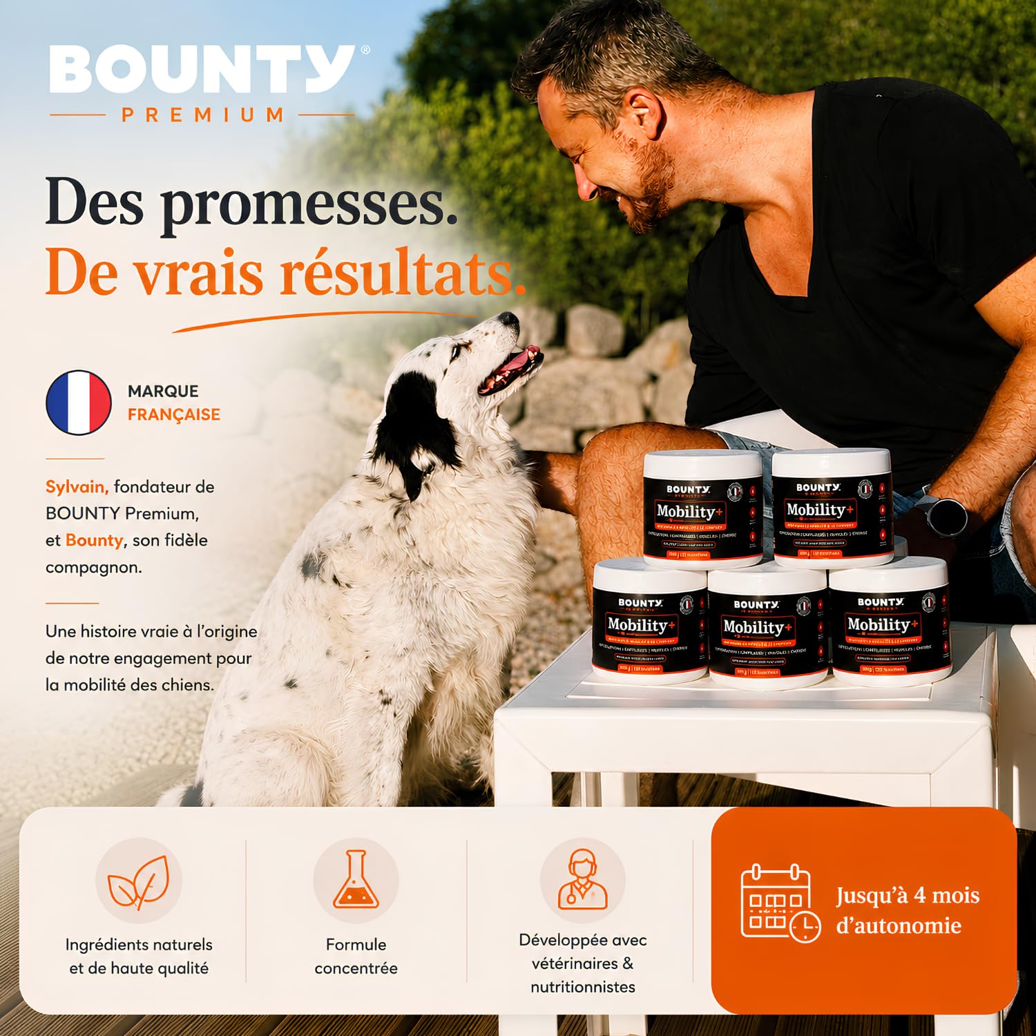Mobility+ Complément Articulaire Chien – Arthrose & Douleurs Articulaires – 7 Actifs : Glucosamine, Chondroïtine, Collagène, Acide Hyaluronique, MSM – Senior & Grande Race – 120 Bouchées