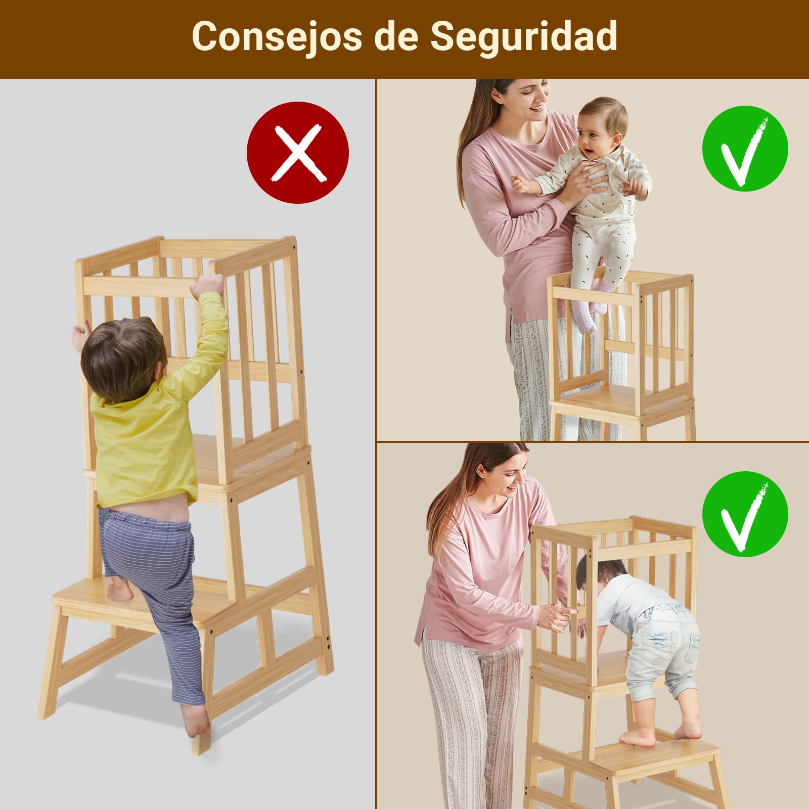 COSYLAND Torre de Aprendizaje Montessori para Bebés y Niños, Torre de Aprendizaje Infantil Certificada por CPC, Estructura Antivuelco Más Estable (Bambú Claro)