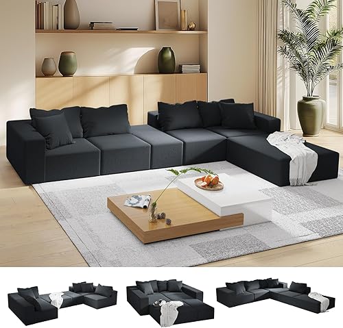 Miniatura 1 de Sofá de nube de gran tamaño de 132 pulgadas, sofá modular tapizado con 6 almohadas, sofás de felpilla de asiento profundo para sala de estar,