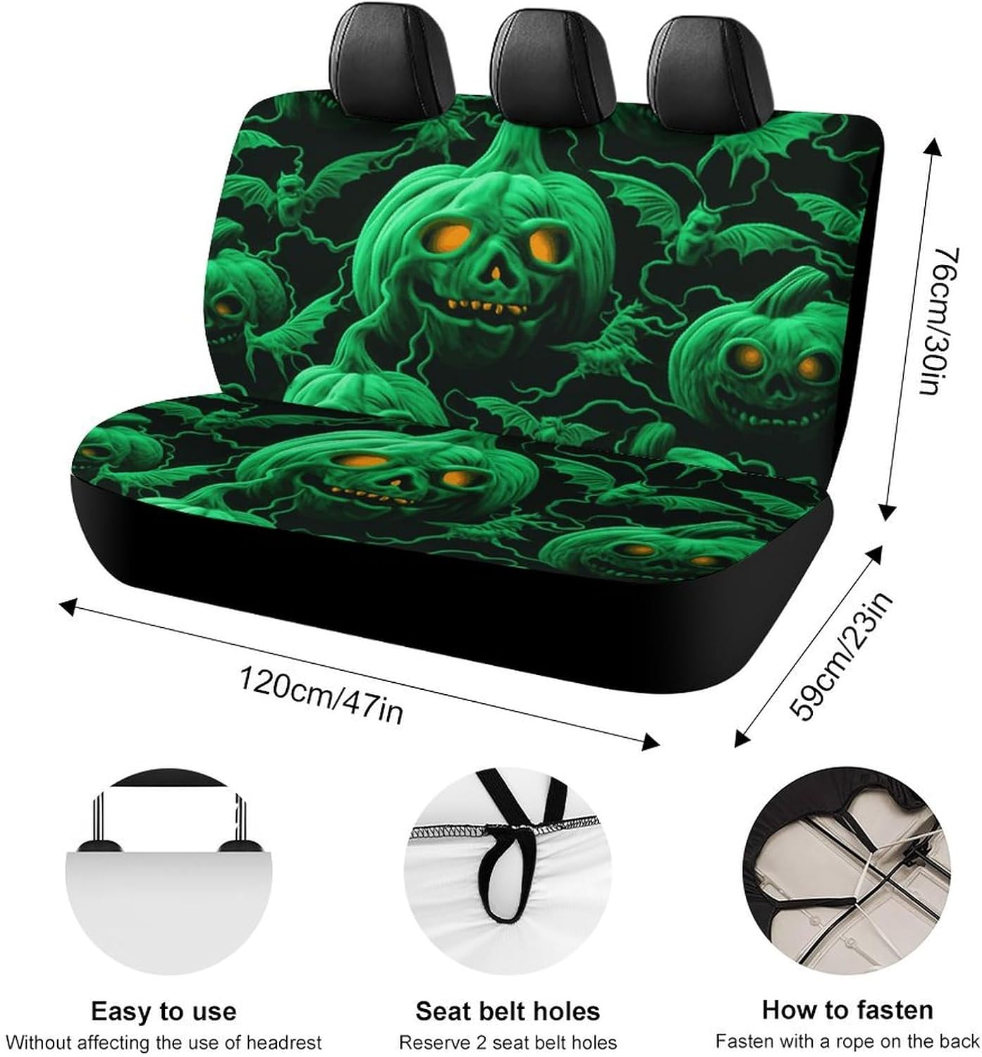 Green Ghost Horror Halloween Pumpkin Car Back Seat Covers Soft Waterproof Cars Rear Bench Cushion Covers Dust and Scratch Proof Auto Backrest Protector Cover Universal Fit Most Trucks SUV Van
