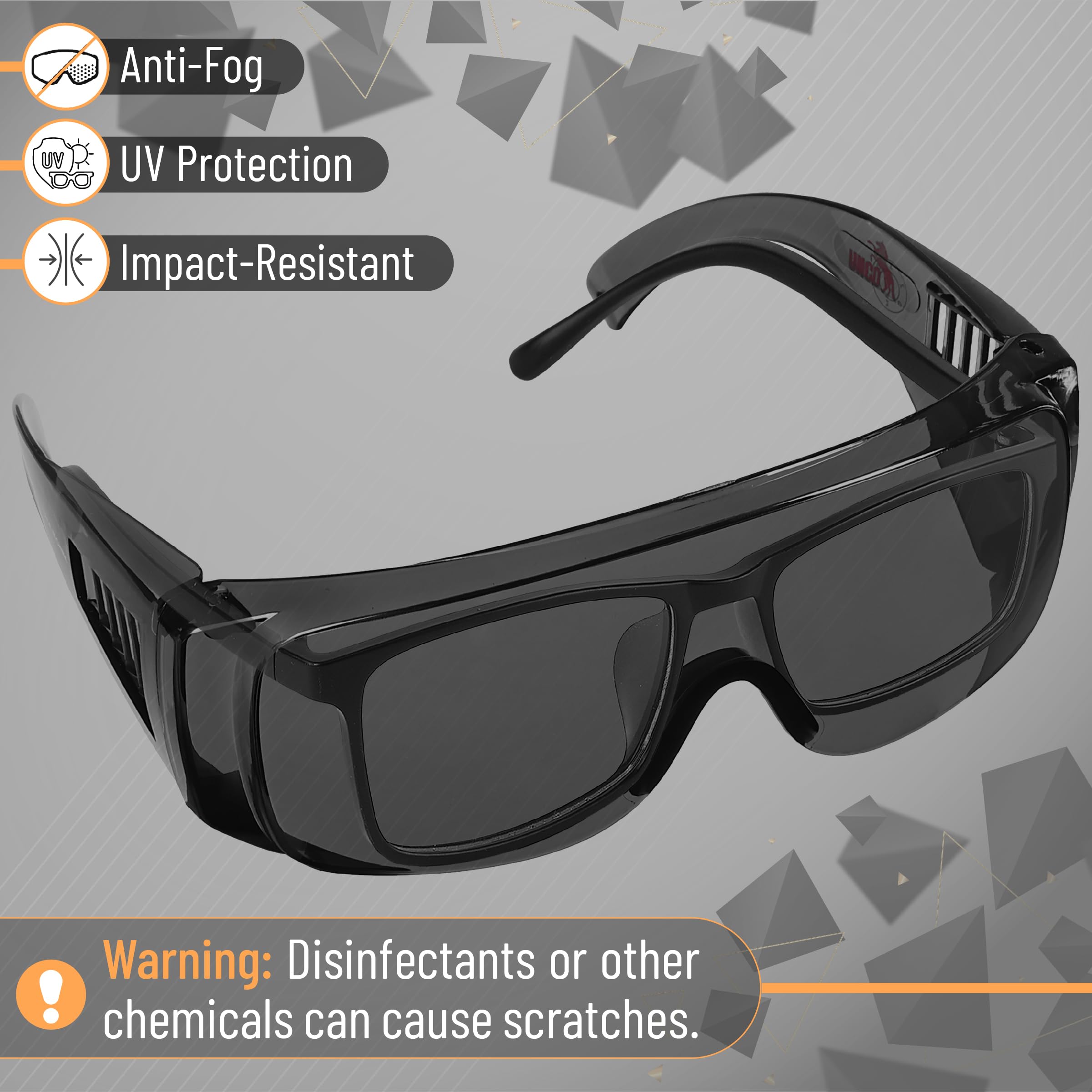 UNCO - Schutzbrille auf Linsen, getönte Gläser auf Brille, Sicherheitsbrille auf Brille, Sicherheitsbrille, Schutzbrille, Schutzbrille,