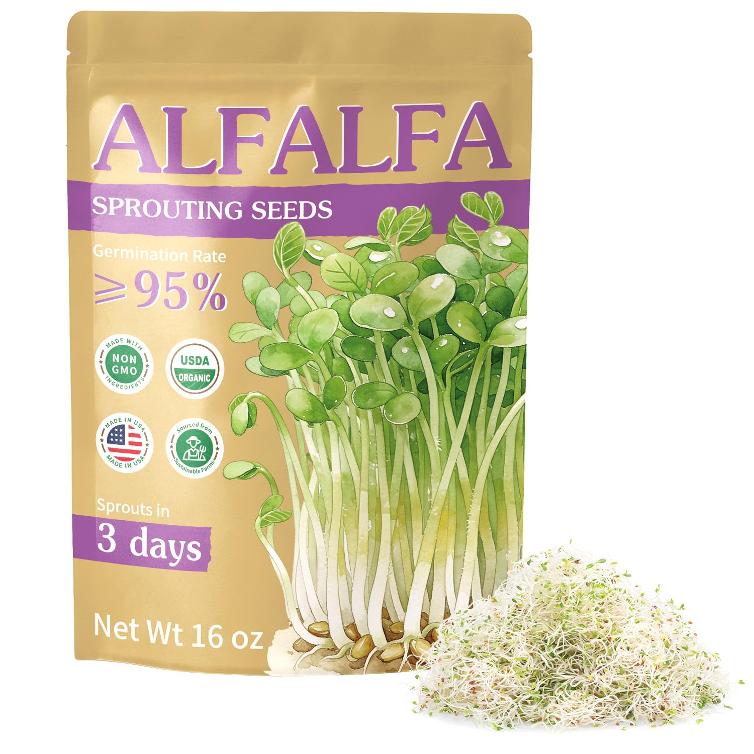 TitaniX Organic Alfalfa Sprout Seeds (16 oz)