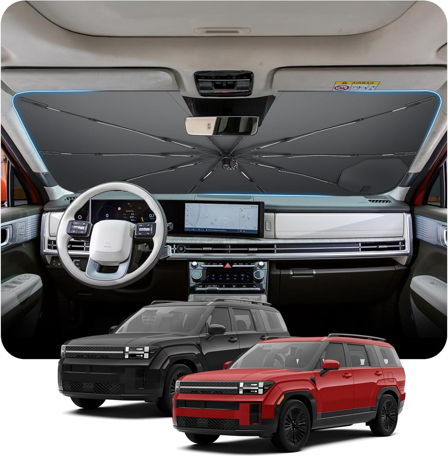 for Windshield Sunshade Umbrella for 2021-2026 Ford F-150, Custom Fit Windshield Sun Protector Cover, 6-Layer Heat-Resistant Fabric, Ultra-Strong Fiberglass Frame (for 2021-2026 Ford F150)