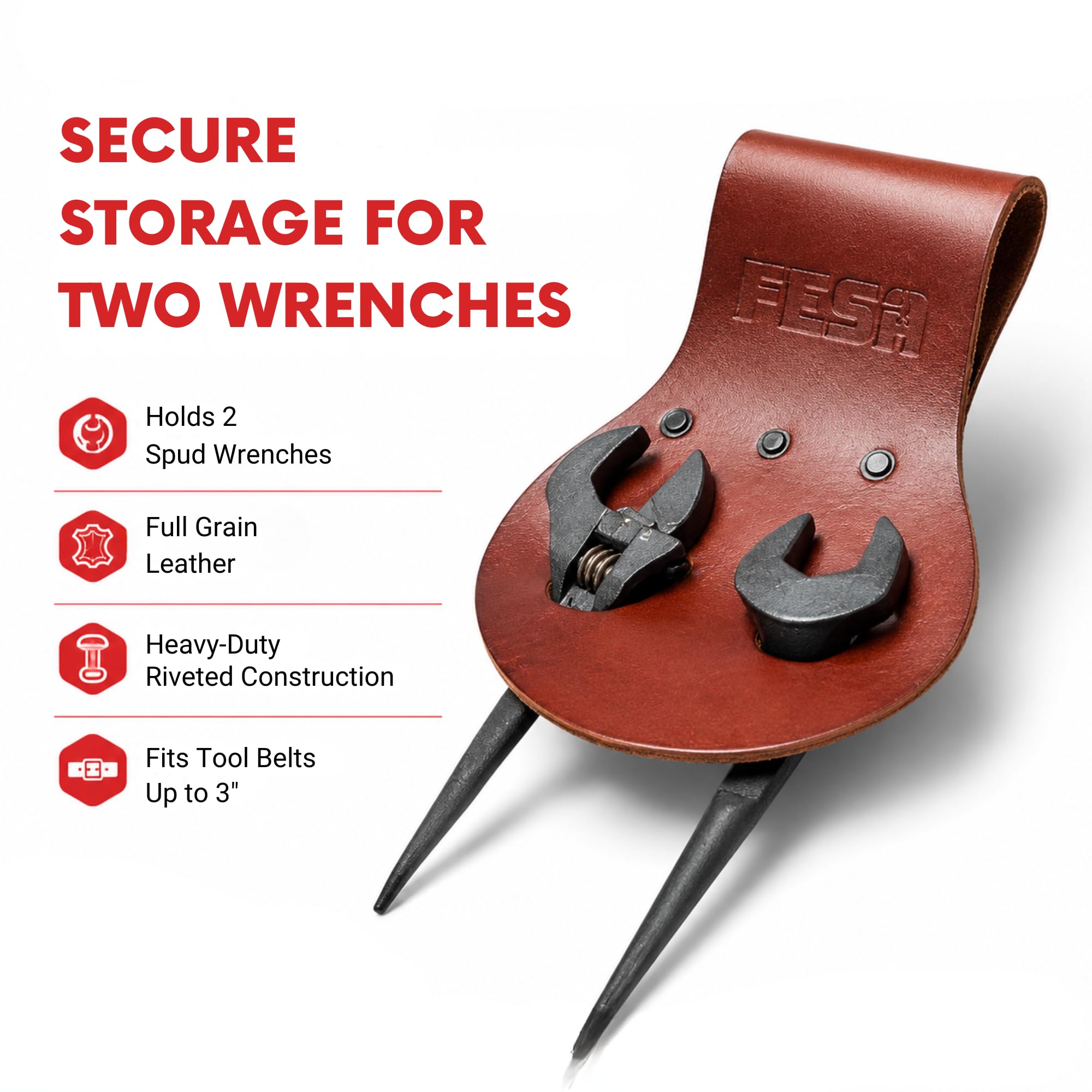 FESA Spud Wrench Holder, Full Grain Leather, Holds 2 Wrenches — Amazon image 2