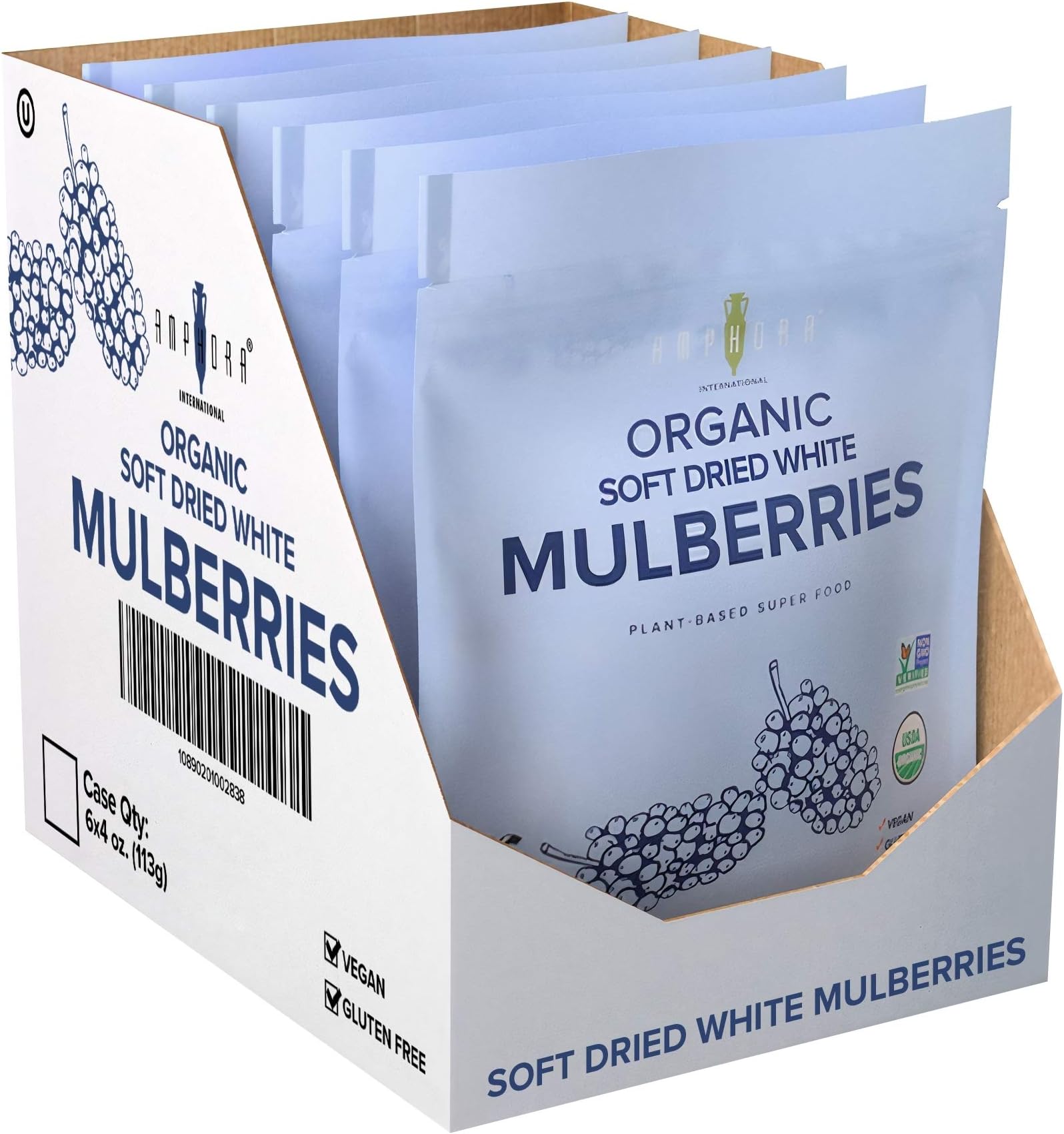 Amphora Organic Soft Dried White Mulberries 4 Ounce (Pack of 6)