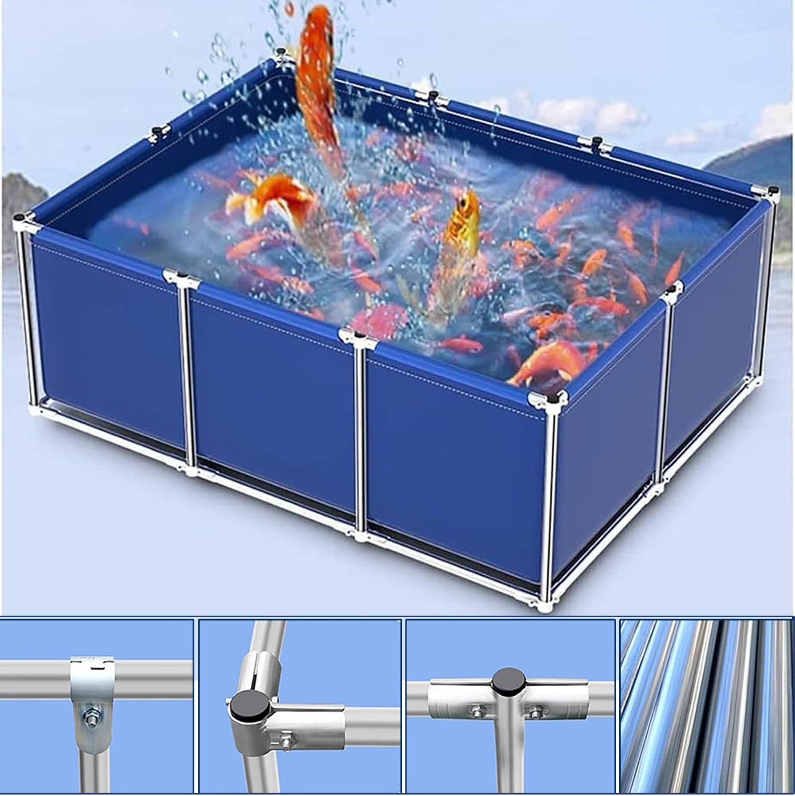 laghetto for pesci stereo con supporto, 2×1m Piscine semplici,Grande Acquario in PVC/Tela,Serbatoio Di Acqua All'aperto Dell'acquario Della Tela,Serbatoio temporaneo per Pesci d'Acqua salata