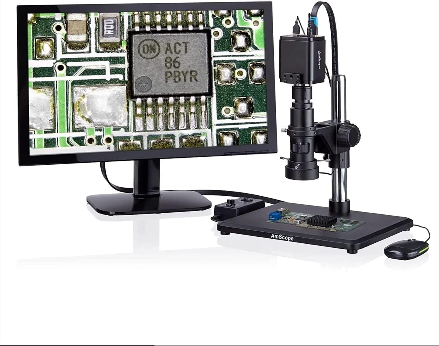 AmScope0.7X-5X Zoom Monocular Inspection Microscope with 4K HDMI Camera + 96-LED Ring Light - H800-96S-HD48L