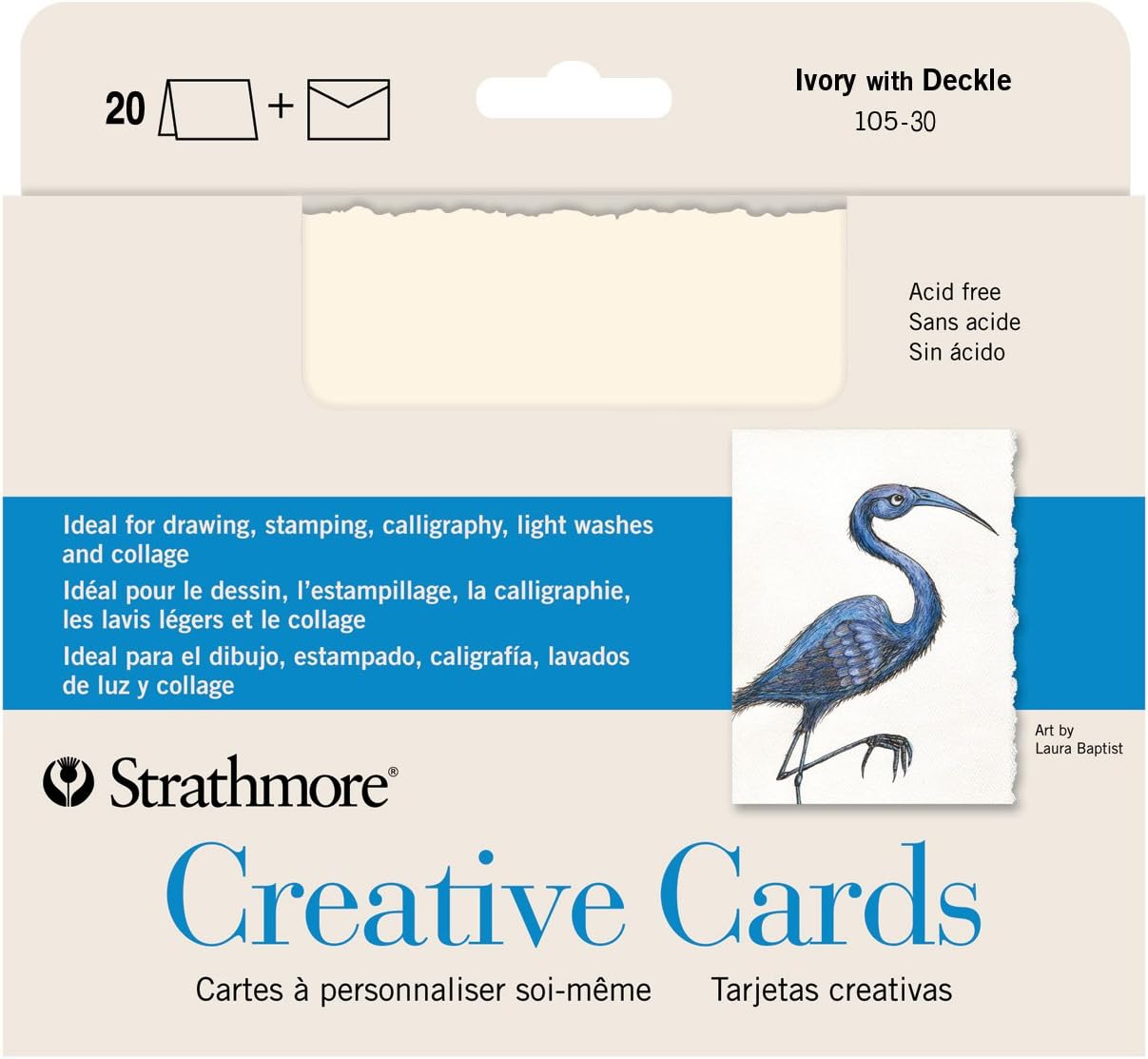 Strathmore Creative Cards, Ivory with Deckle Edge, Announcement Size, 3.5x4.8 inches, 6 Pack, Envelopes Included - Custom Greeting Cards for Weddings, Events, Birthdays