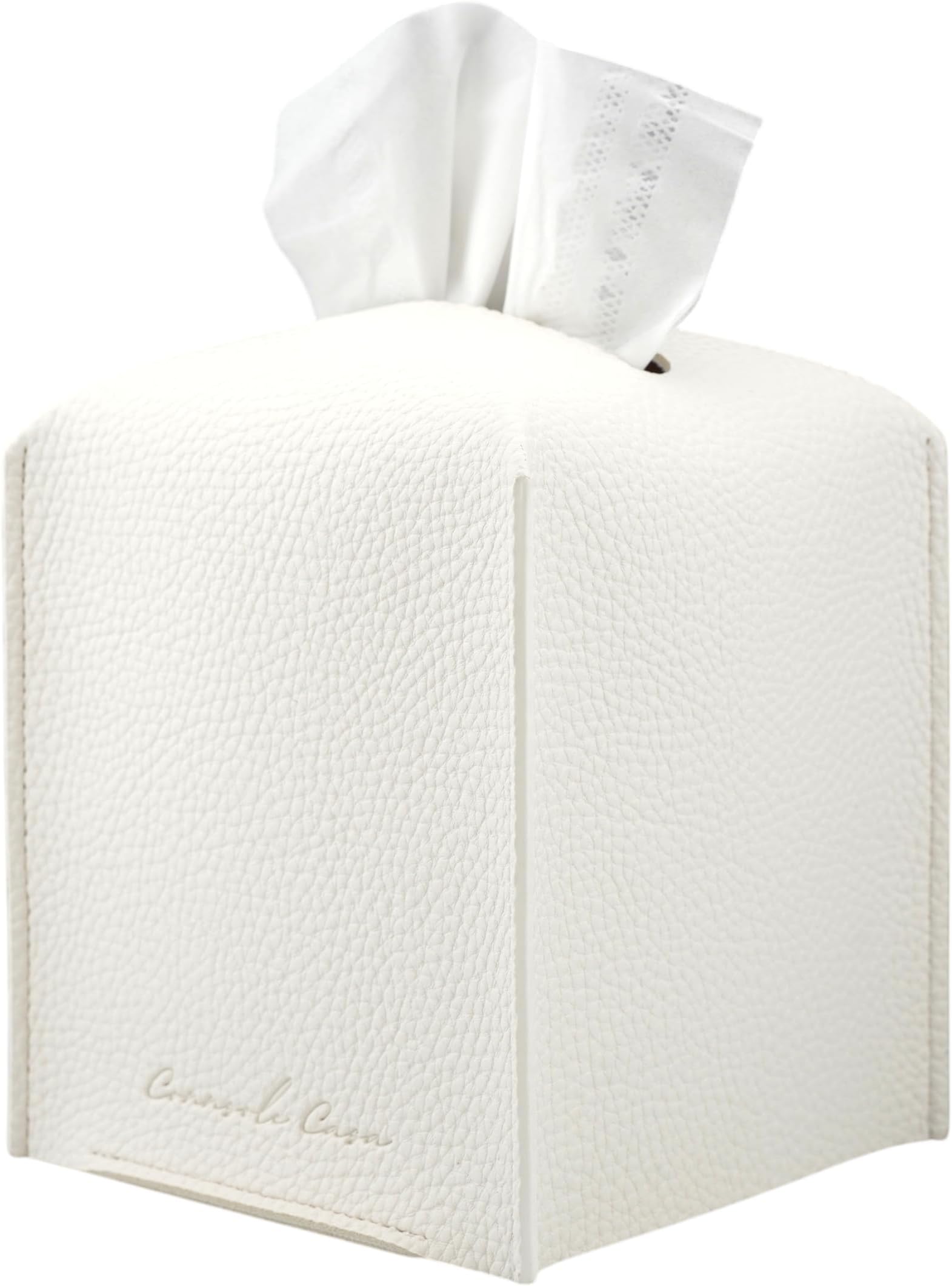 Premium PU Leather Tissue Box Holder - Elegant Hotel-Style Tissue Box Cover for Home, Office & Car Décor, Tissues Cube Organizer for a Natural & Classic Look (White)