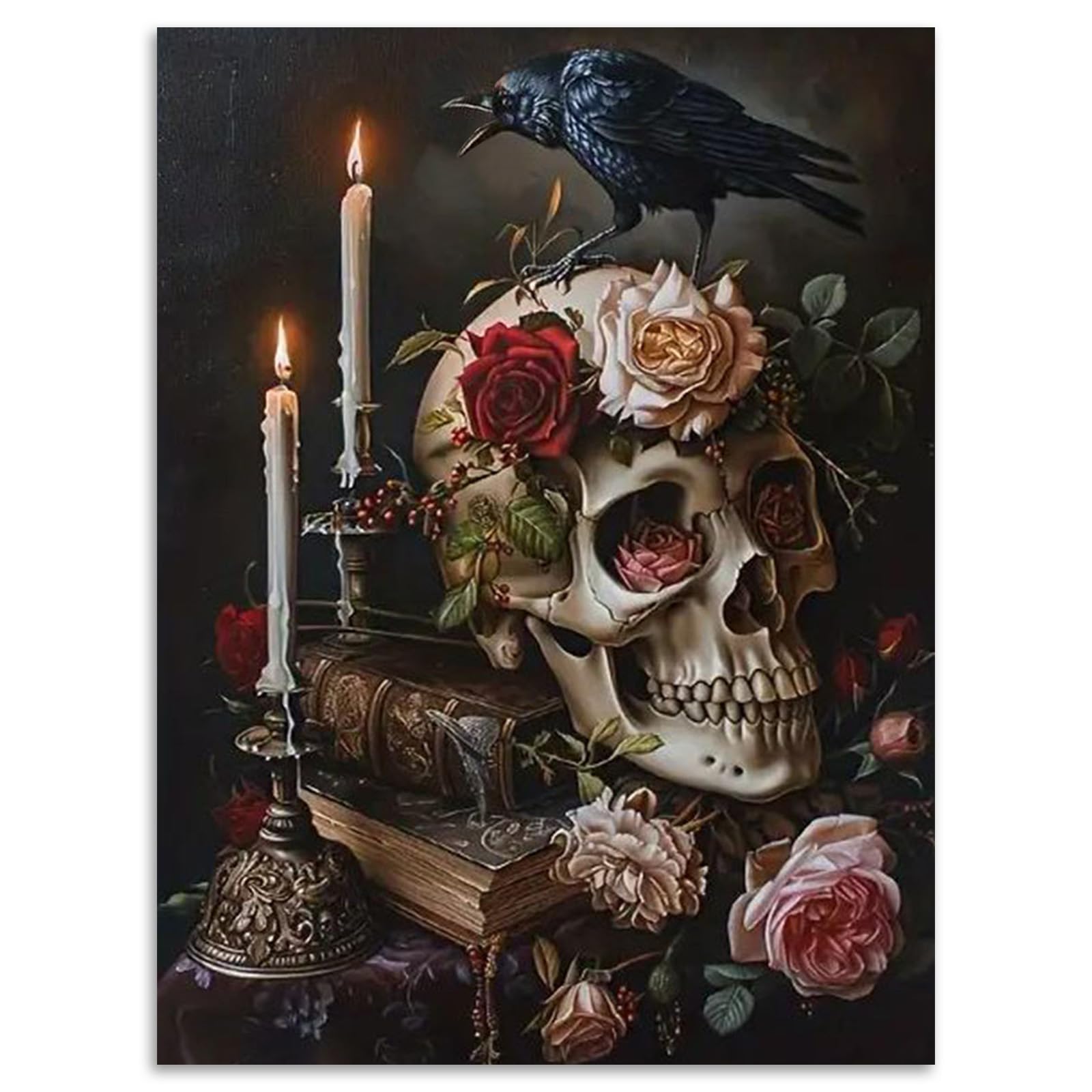 Kalonyth Dp-Uk04 Horror Skull Diamond Art Kits Adults, Book Diamond Painting Kits For Adults, 5D Diy Full Round Drill Gem Art Painting For Home Wall Decor 12X16 Inch