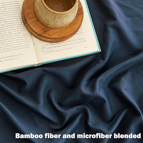 Miniatura 3 de Juego de sábanas de poliéster de bambú tamaño individual, juego de sábanas refrescantes y transpirables, juego de sábanas con bolsillo profundo de