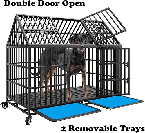 Miniatura 4 de Jaula indestructible para perros de 54 pulgadas, resistente y de alta ansiedad, a prueba de golpes, jaula de techo puntiaguda de metal para perros