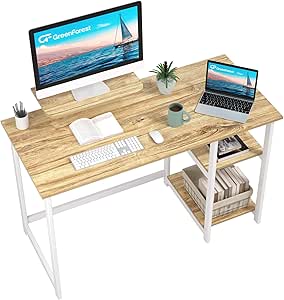 Scrivania moderna per computer in rovere con ripiani e libreria