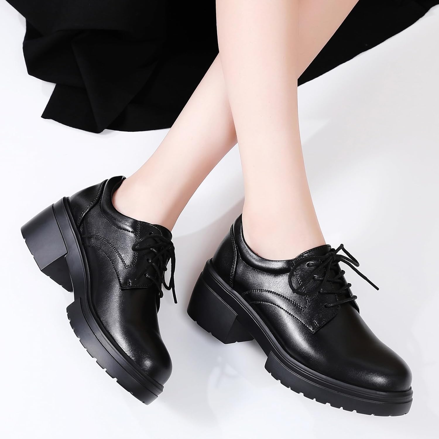 Platform Oxfords for Women Chunky Oxford Heels Women's Pumps Lace Up Shoes Office Work Ladies Casual Business Dress Shoes - Image 4