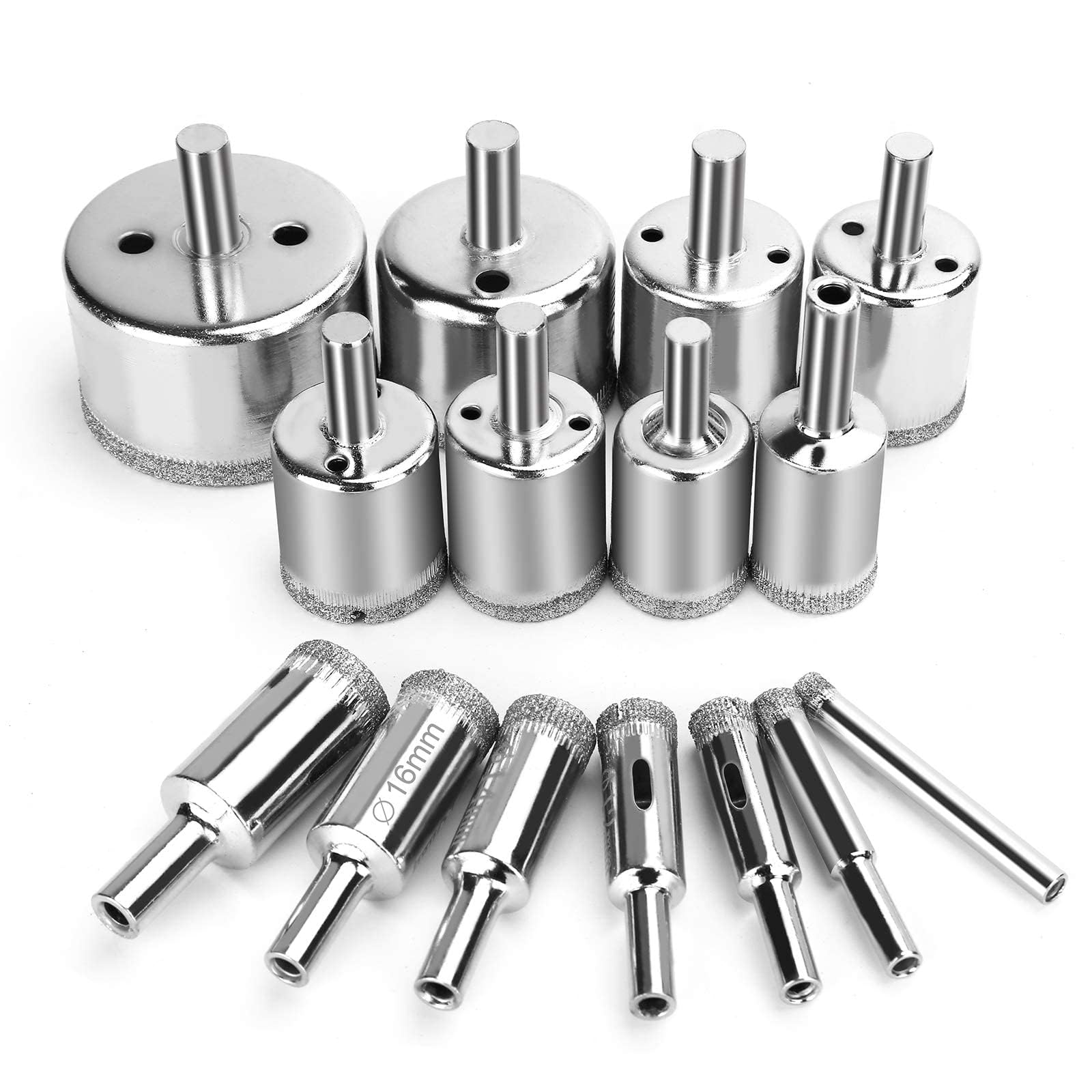 Khazna Diamond Drill Bits, Diamond Hole Saw Drill Bit Set Kit, Glass Drill Bit for Bottles,Pots, Marble, Granite Stone, Tile Cutting 0.23 Inch - 2 Inch（6mm - 50mm）15 Pcs