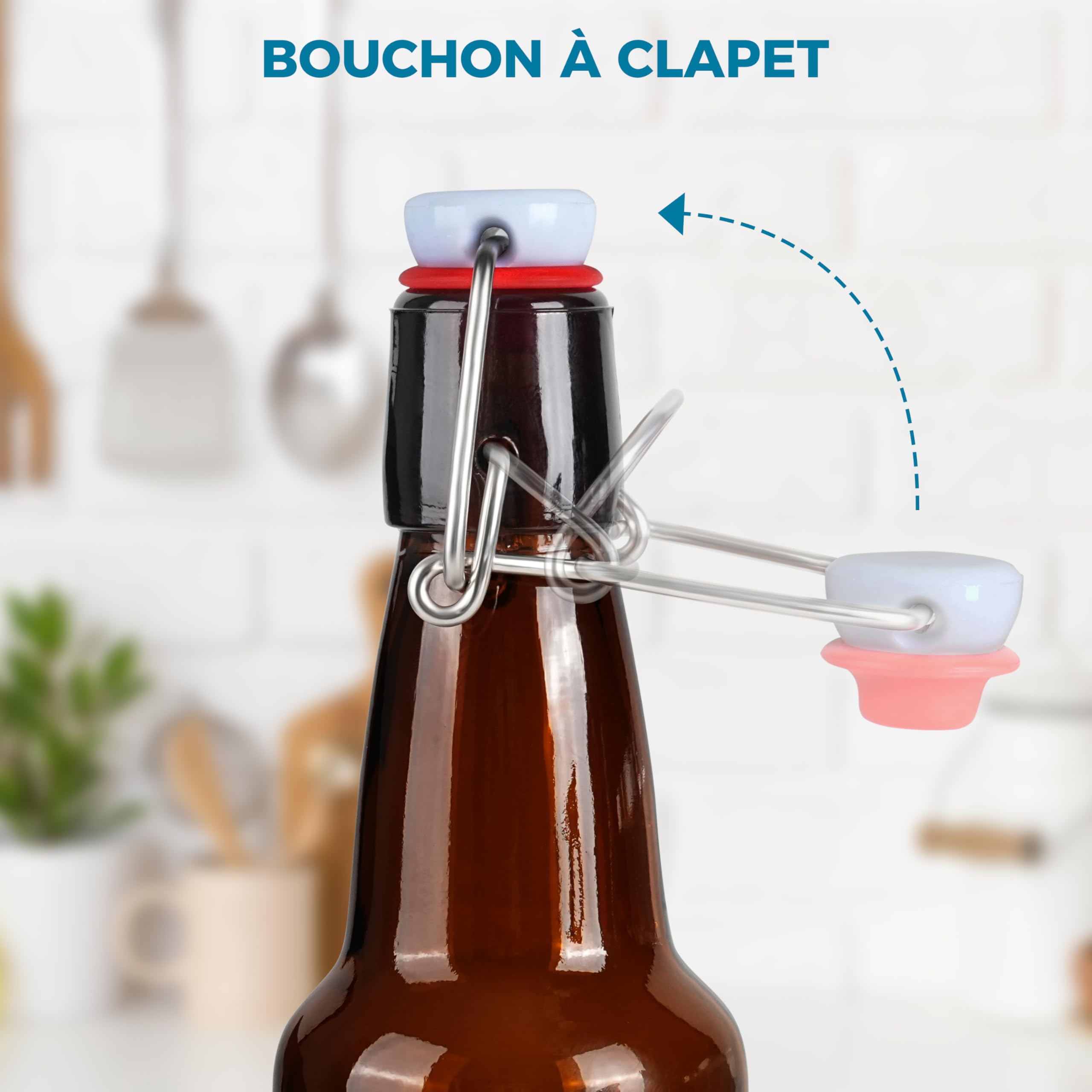 Winter Shore Petites Bouteilles en Verre Ambrées 360 ml (Lot de 10) | Bouteille Biere Vide avec Bouchon à Bascule & Étiquettes, Bouteilles Kombucha & Soda