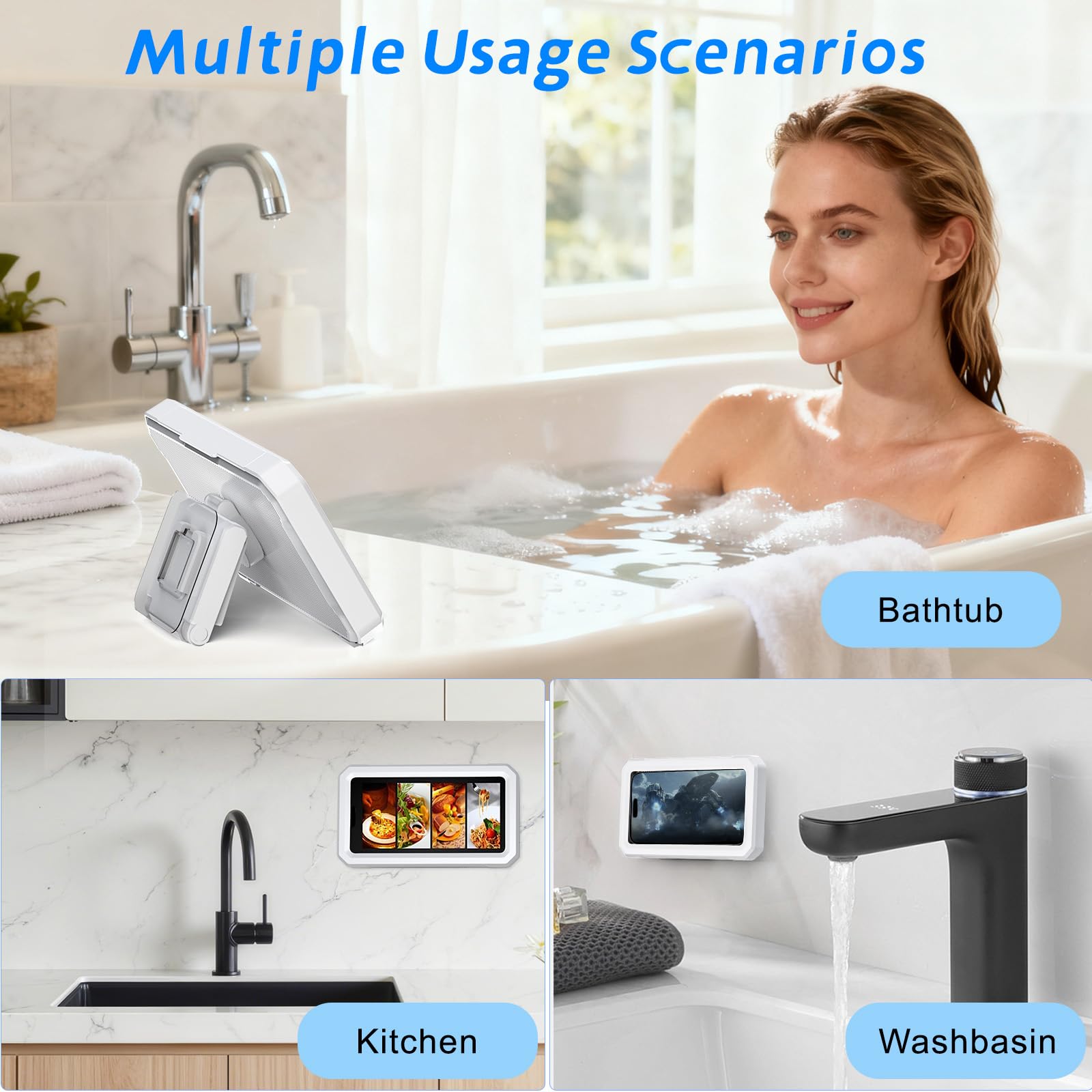 Dusch-Handyhalterung, wasserdicht, Multi-Winkel, verstellbar, Wandmontage, Telefonhalter für Badezimmer, Badewanne, Küchenspiegel, kompatibel mit allen 4-7 Zoll Smartphones