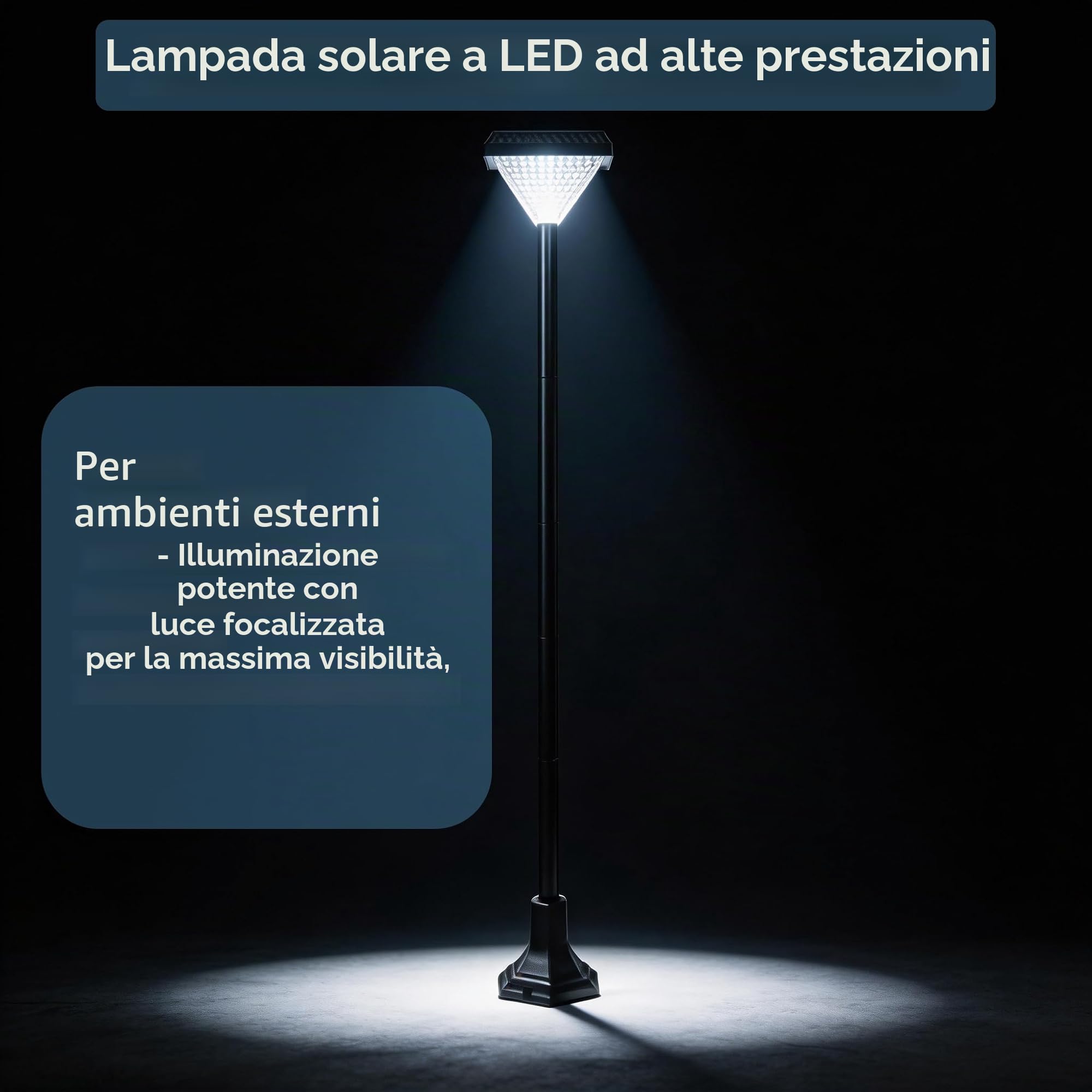 Lampione Solare Esterno 150cm, Luce Calda Giardino IP44, Nero
