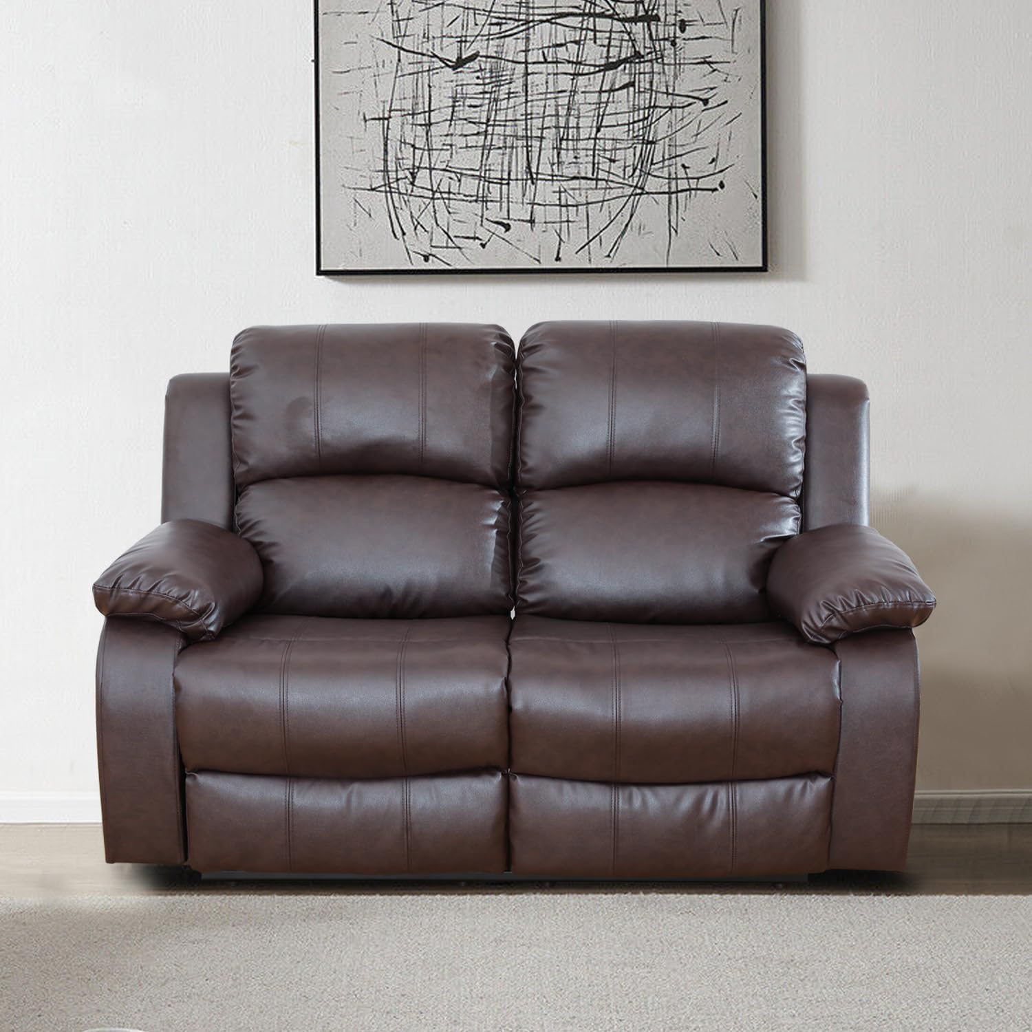 Loveseat Recliner, Brown Faux Leather, Modern Reclining Loveseat, 82" x 37" x 40"