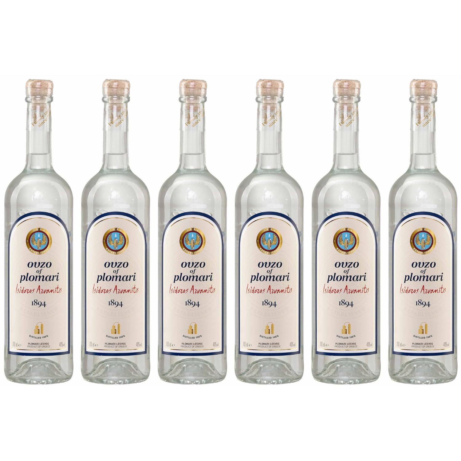 Ouzo Plomari 6x 0,7l Flasche | Destillerie Arvanitis | 40% Vol. | Ouzo aus Griechenland | +20ml Jassas Olivenöl