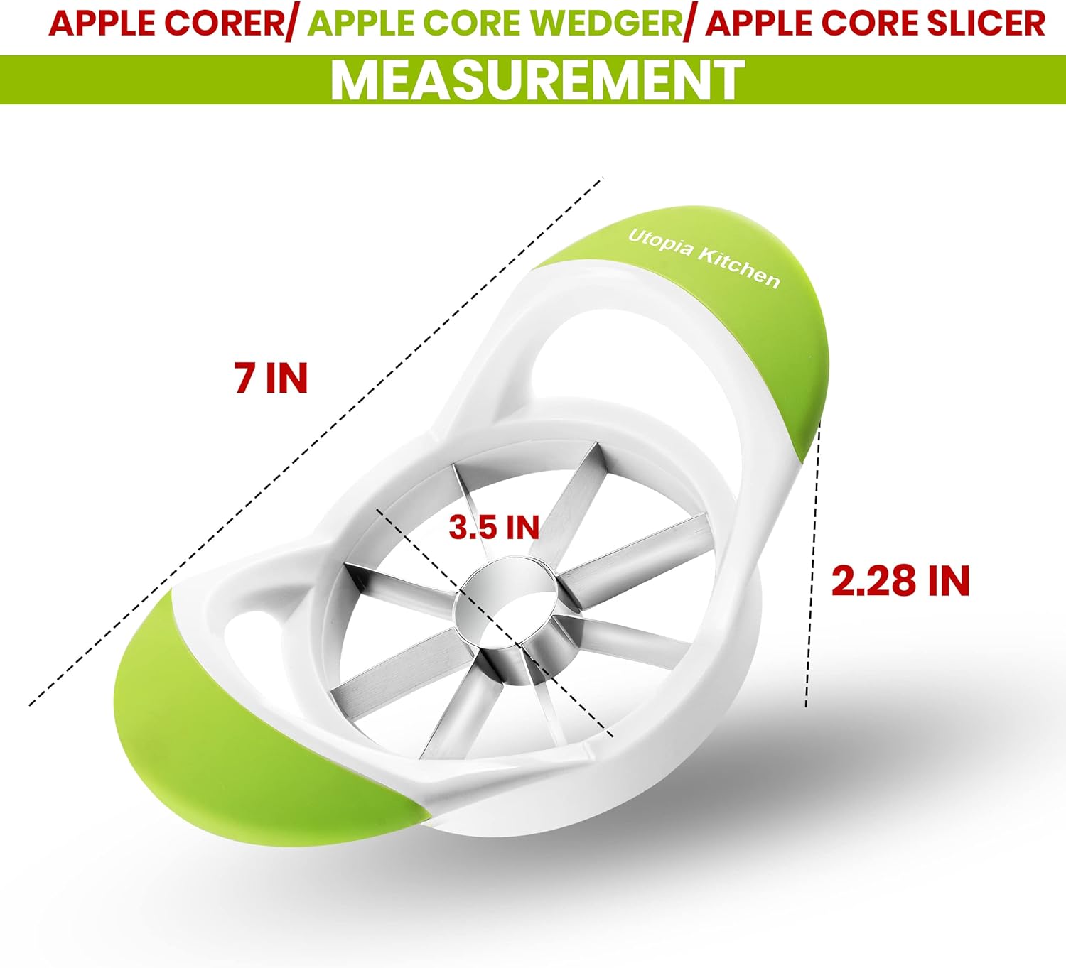 Utopia Kitchen 2 Pack Apple Corer & Slicer- Apple Fruit Cutter- Apple Divider-Wedger- Stainless Steel Slicer for Apples- Fruits- Vegetables- Ergonomic Handle- Easy Grip- 8 Sharp Blade (8 Slices) Green: Home & Kitchen