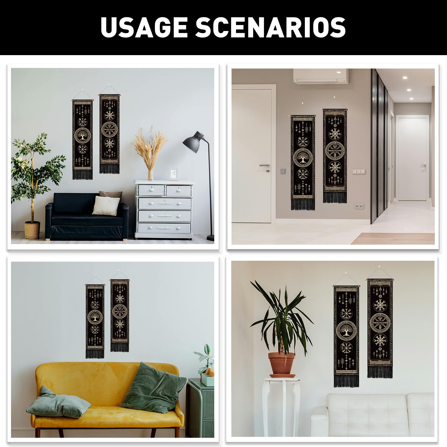 PLIGREAT 2er Pack Wikinger Symbole Wandteppich mit Quasten Baum des Lebens Ästhetischer Wandbehang Vertikal Zuhause Kunst Wandteppich für Schlafzimmer Badezimmer Wohnzimmer Kunst Dekor