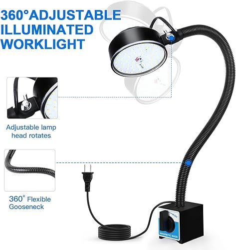 Miniatura 3 de Luz de trabajo LED magnética de 20W, 2000LM, cuello de cisne flexible de 19.685 in, para máquina de coser, torno, banco de trabajo, iluminación de