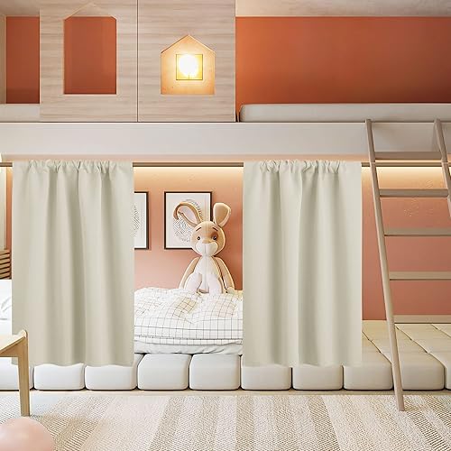 RYB HOME Short Curtains for Living Room Blackout Portable Blinds Shades for Bedroom Bathroom Basement Garage RV Camper Windows, 34 inches Width x 36 inches Length, Beige, 2 Pcs