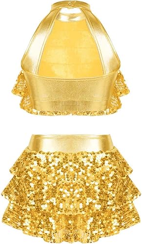 Miniatura 2 de Vestido de ballet de salsa latina brillante sin espalda para niñas, top corto con falda tutú de borla, disfraz de baile