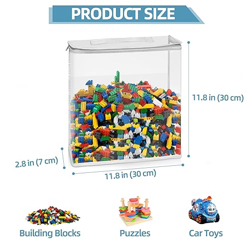 Miniatura 6 de Paquete de 6 bolsas de almacenamiento de juguetes transparentes, estuche organizador de juguetes transparente con cremallera para juego de bloques,