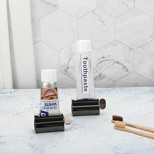Miniatura 8 de Exprimidor de pasta de dientes - Exprimidor de tubo de metal de acero inoxidable Wringer UDQYQ Toothpaste Seat Holder Stand (Negro)
