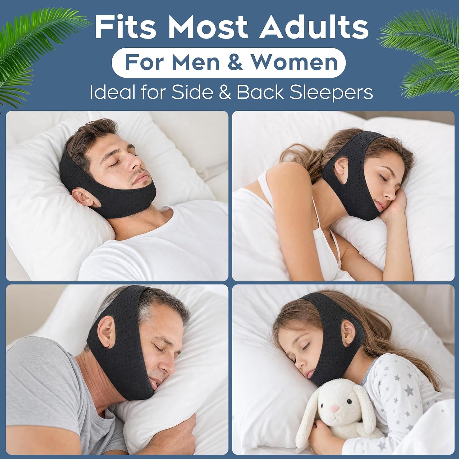 Anti-Snore Chin Strap for Sleeping,Adjustable Anti Snore Jaw Strap with Ventilation Holes,Soft Breathable Sleep Chin Strap to Keep Mouth Closed-ZZ03