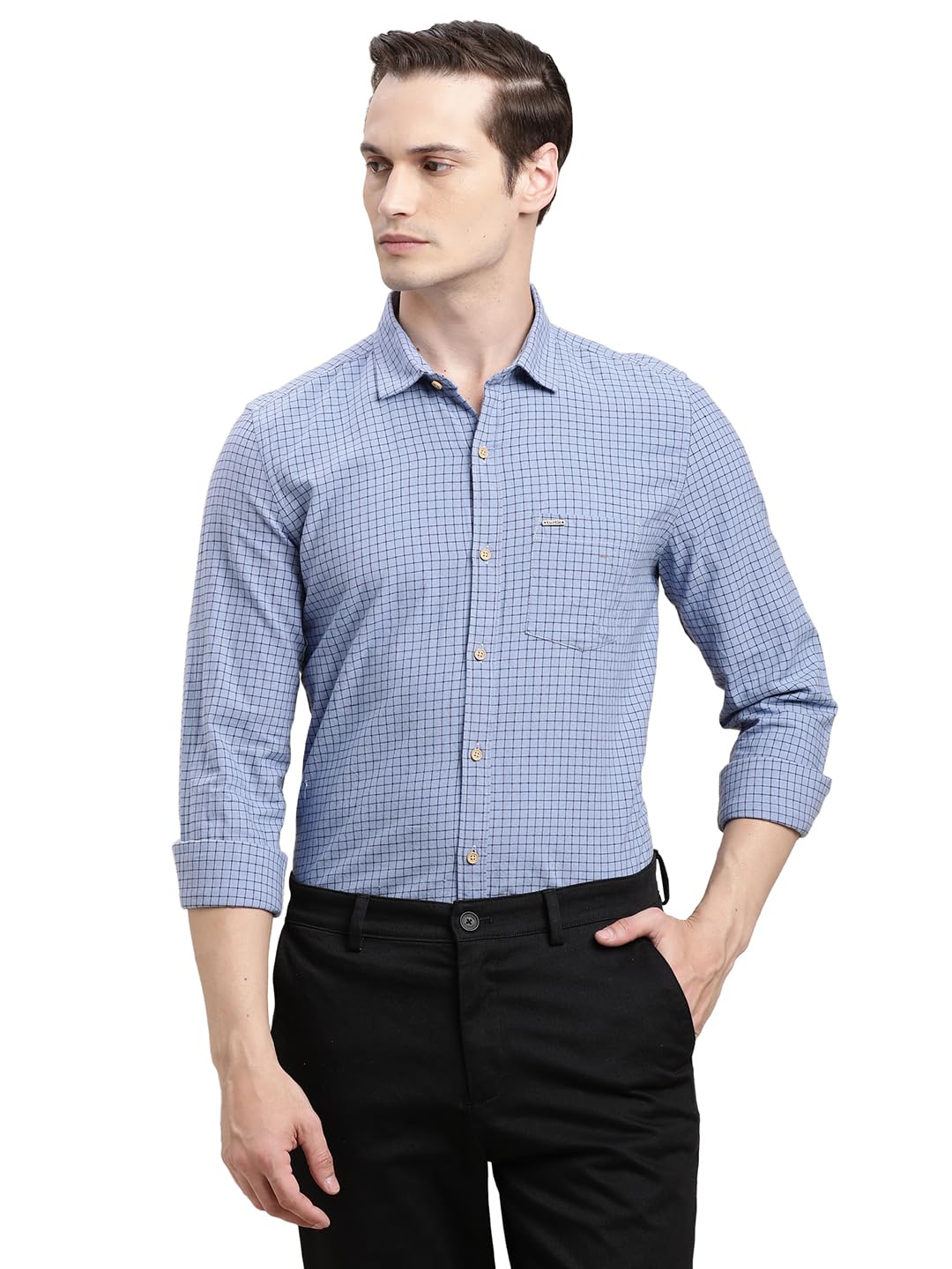 Chemise décontractée à carreaux bleus homme Turtle faite main - 7