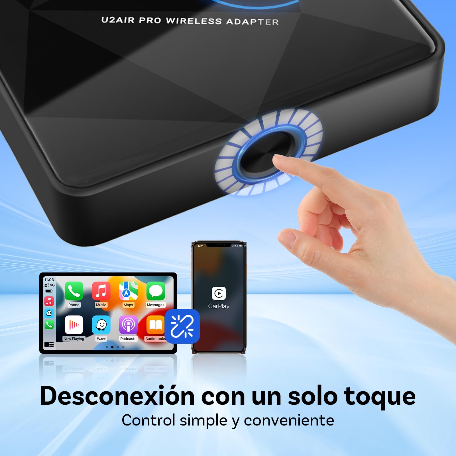 OTTOCAST U2Air Pro Adaptador CarPlay Inalámbrico, Adaptador Bluetooth Apple CarPlay para iPhone, Plug & Play para Coches con Car Play cableado OEM, WiFi de Doble Banda, actualización en línea