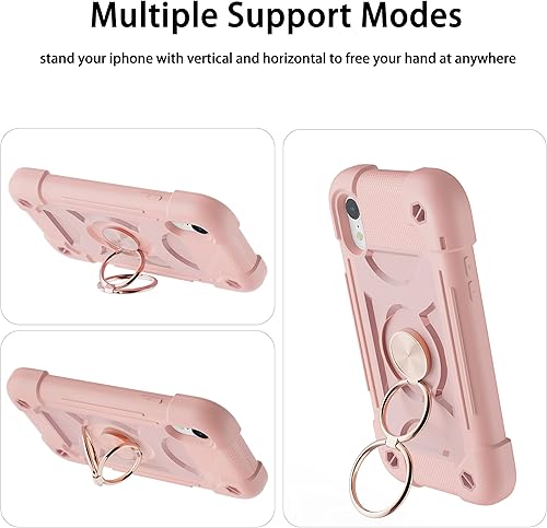 Miniatura 6 de Funda para iPhone XR de 6.1 pulgadas con soporte de anillo, con 2 protectores de pantalla de vidrio, resistente a los golpes, resistente a los