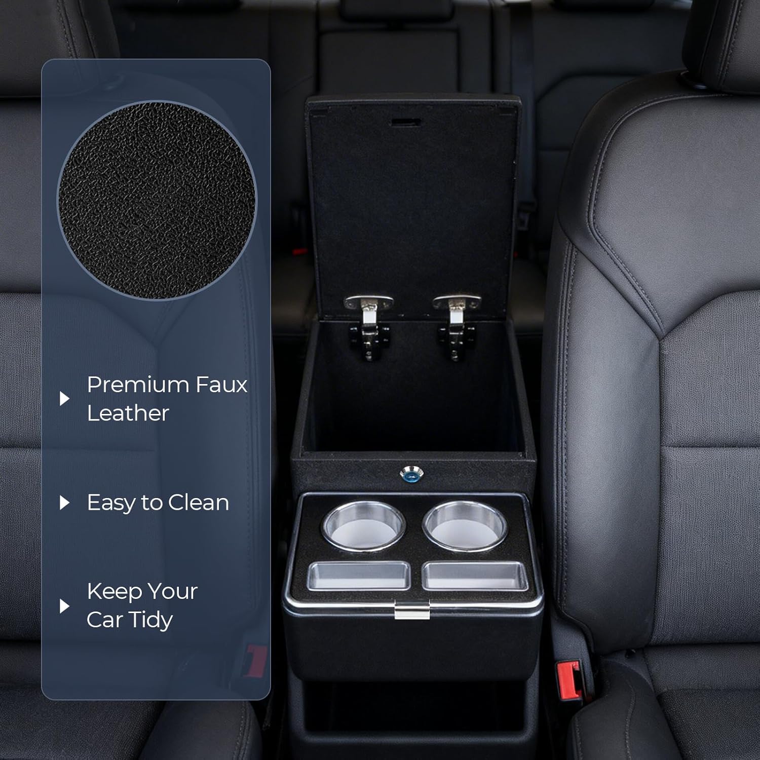Vehicle Center Console Organizer - Floor-Mounted Lockable Storage with Dual Cup Holders, Fits Minivans, SUVs & Van Middle Seats 10.24 inch Wide