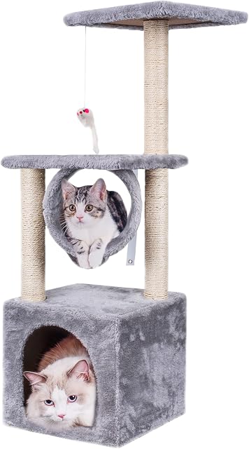 Cat Tree, 90cm Cat Scratch Posts 3 Tier Stable Cat Climbing Tower Cat Activity Trees with 1 Room, Indoor Pet Activity Furniture Play House for Kitty Kitten