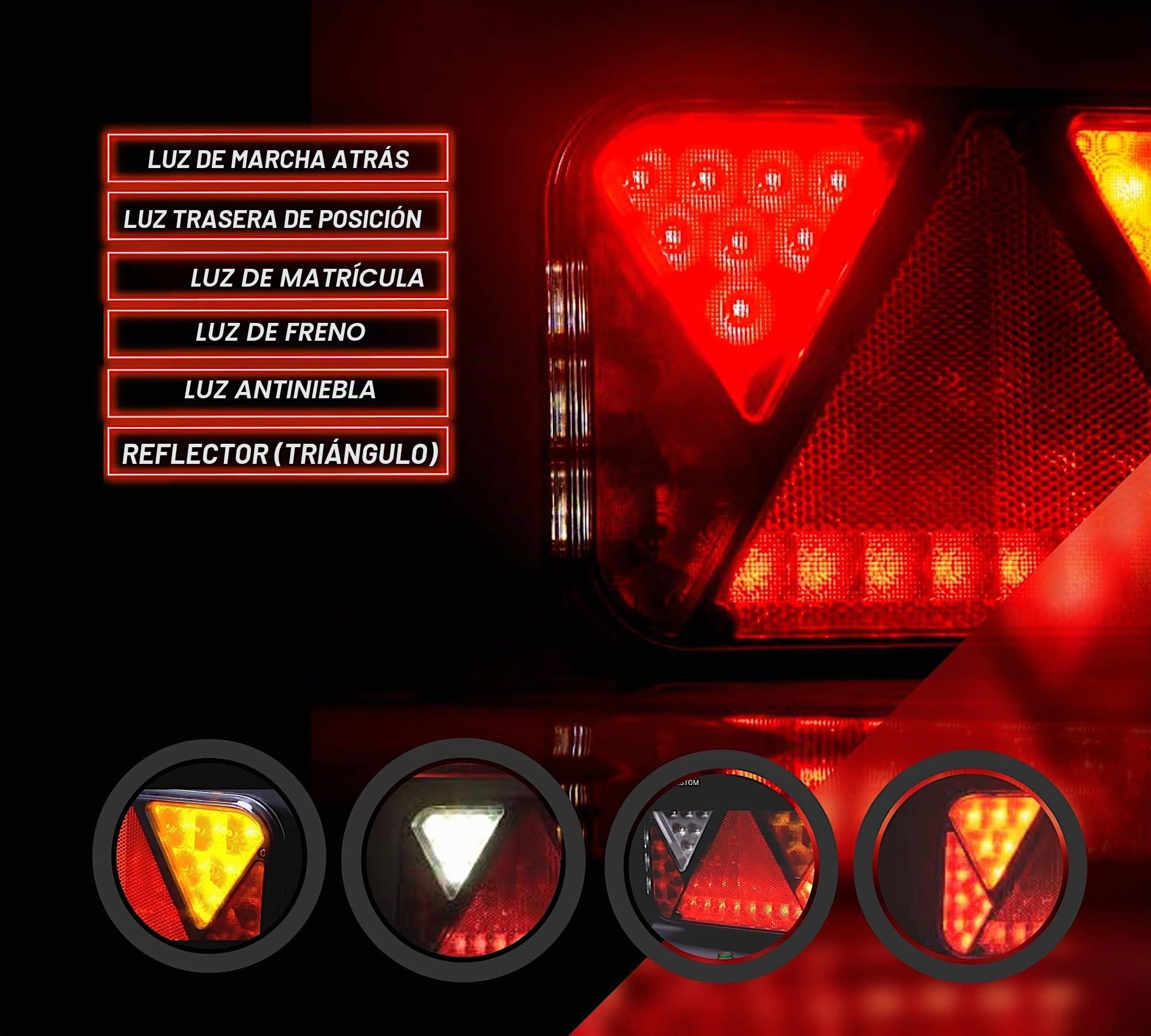 DOJA Barcelona | Pilotos Traseros Remolque LED Rectangular | Triángulo 12v LED | Posicion, STOP, Indicador, Luz Matricula, Antiniebla/Marcha Atras | Piloto Trasero Homologado | Pilotos Remolque