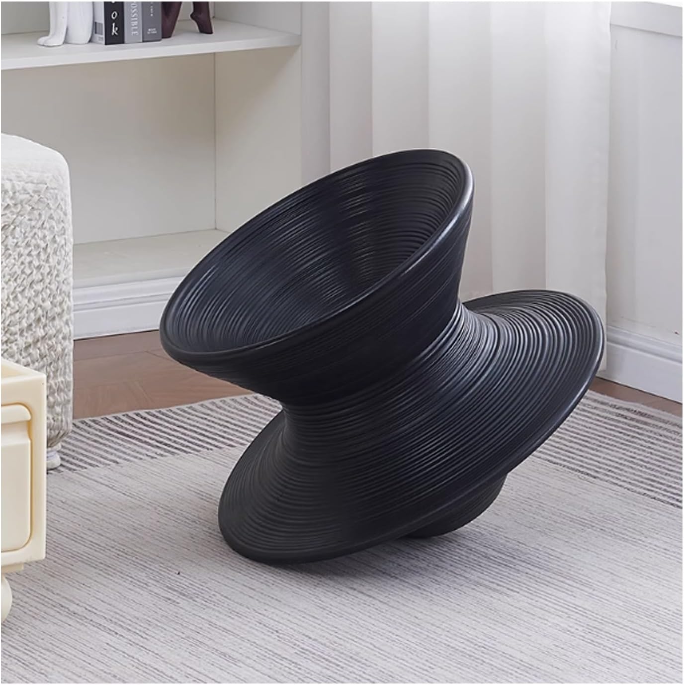 One-Piece Molded 360 Swivel Chair, Recliner for Kids & Adults, Indoor Outdoor Relaxing Rotating Stool for Camping, Living Room, Bedroom, Patio, Backyard(Black,Large)