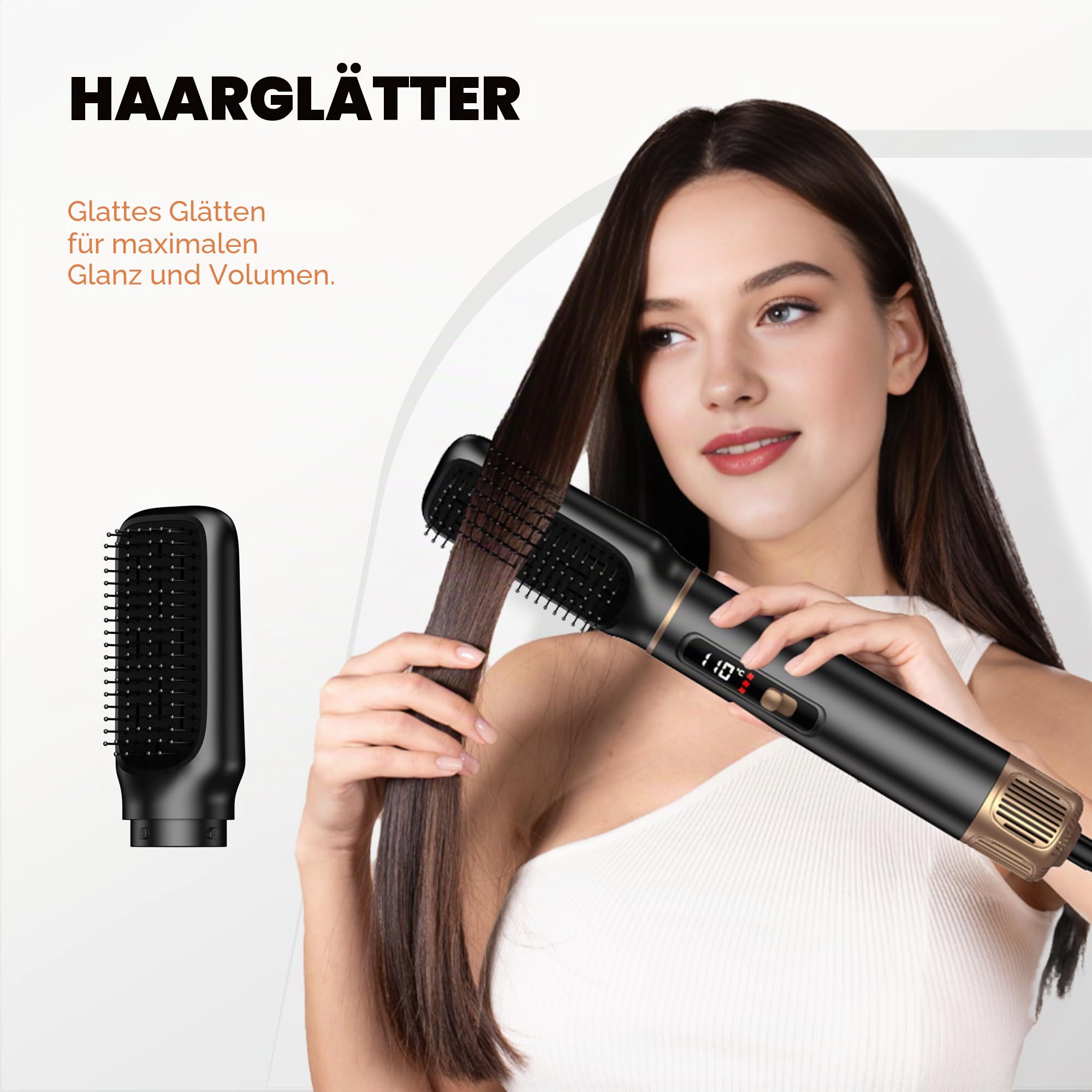 UKLISS 5 in 1 Haarstyler mit LCD-Display, Haartrockner & Hair Styler mit Hair Dryer, Rundbürstenföhn, Warmluft Lockenbürste, Thermal Brush, Haarföhn, Geschenke Set für Haarstyling