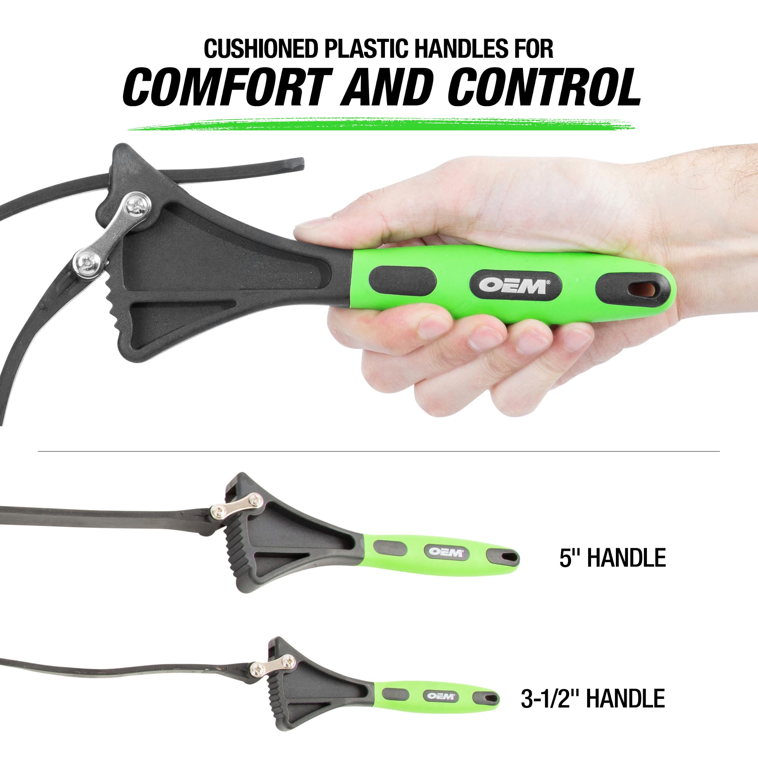 OEMTOOLS 24720 2-częściowy gumowy klucz do paska, uchwyt klucza 10 cm i 17,8 cm, klucz do paska filtra oleju wytrzymały, gumowy klucz do filtra oleju, czarny i zielony