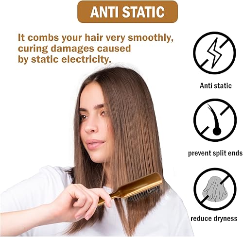 Miniatura 5 de Cepillo secador de pelo antiestático, cepillo alisador de pelo de viaje para mujeres y hombres, cepillo desenredante de secado con cerdas de acero