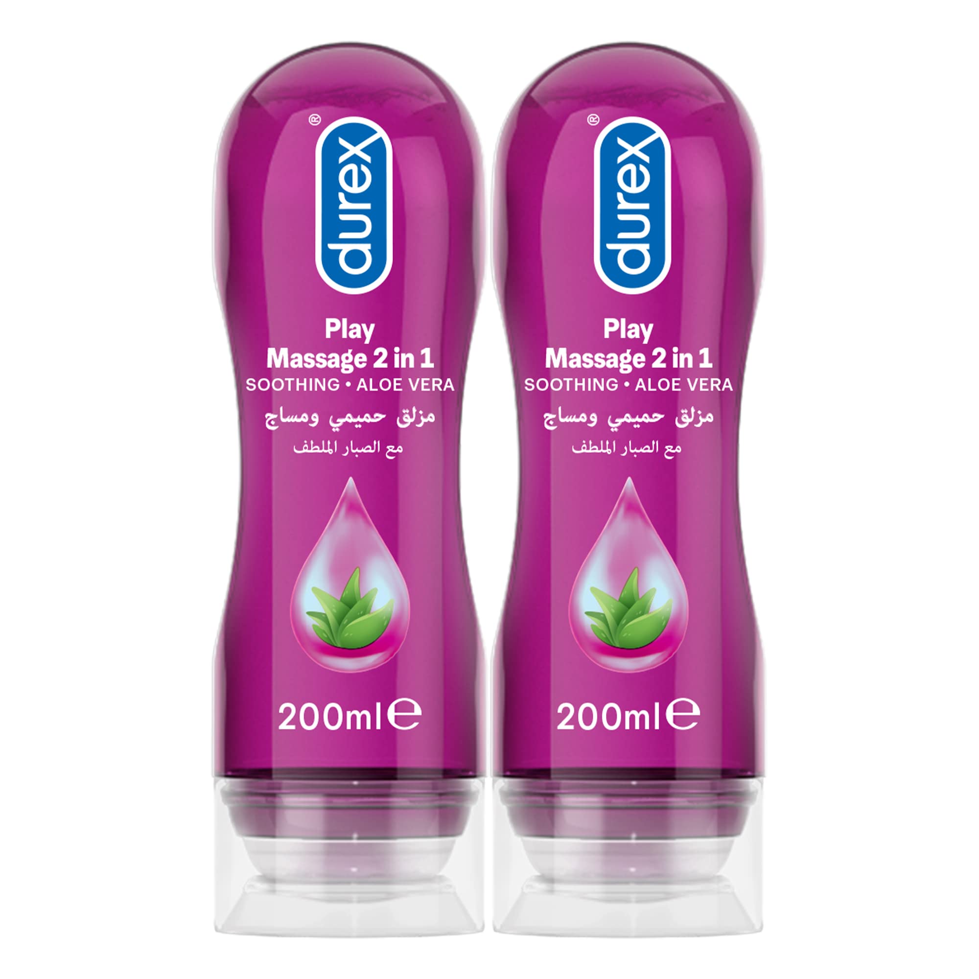 Durex Play Massage 2 in 1 Lubricant, Soothing, Aloe Vera- 200ml (Twin Pack)