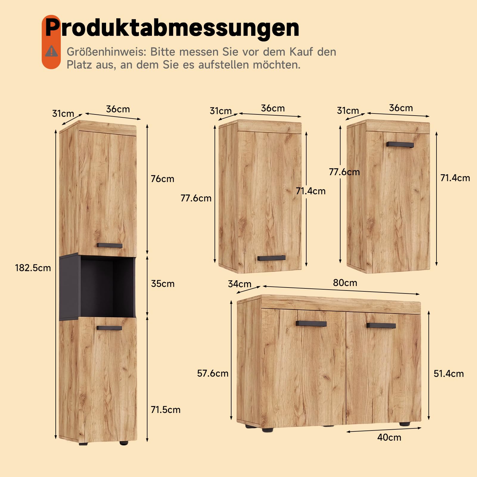 HAUSPROFI 5-teiliges Garderobenset, Flurgarderobe mit Spiegel, Doppeltür-Schuhschrank, Langer Schuhbank, Kleiderschrank und Stauraumschränken, Holzoptik, für Flur und Bad
