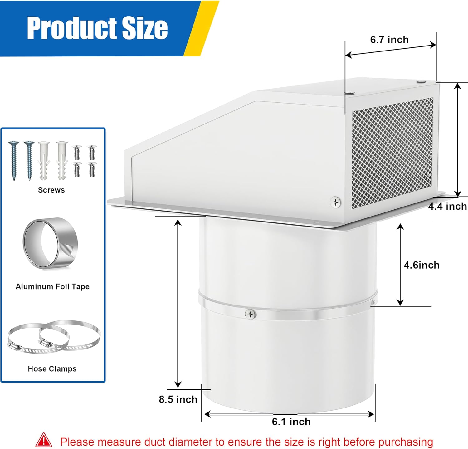 12 Inch Wall Vent Hood Exhaust Vent Cap Dryer Vent Cover with Screen and Damper, Galvanized Steel Outdoor Hooded Wall Vent for Dryer Bathroom Industrial Facilities Ventilation and Air Exhaust, White